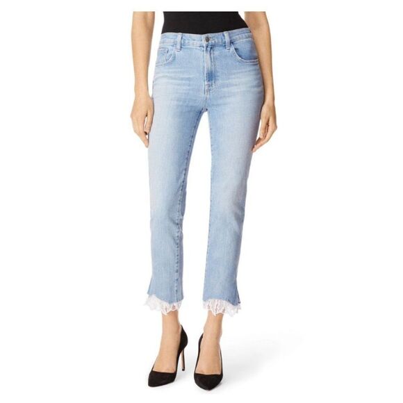 J. Brand‎ Women's Size 26 Ruby Fortuny Destruct Jeans Lace Trim Classic Blue - Picture 1 of 9